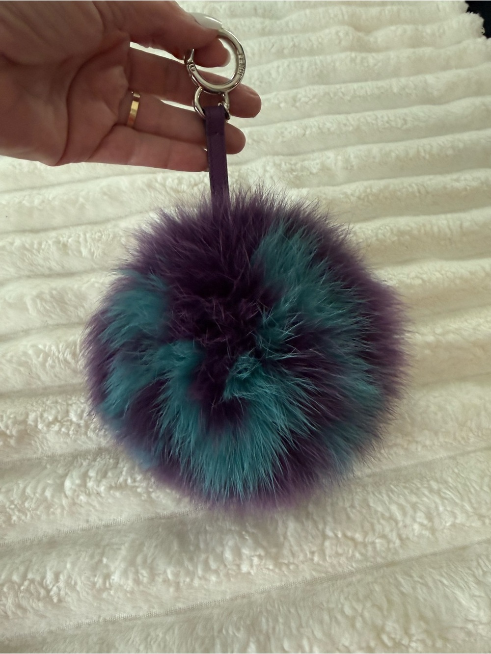Fendi Purple & Teal Fur Pom Keychain